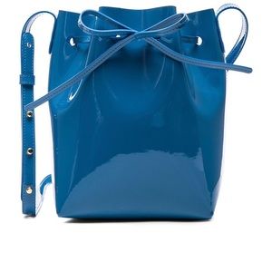 Mansur Gavriel Patent Bucket Bag in Sea Blue